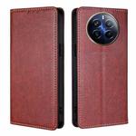 For Realme 12 Pro 5G Gloss Oil Solid Color Magnetic Leather Phone Case(Brown)