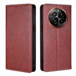 For Realme GT5 Pro 5G Gloss Oil Solid Color Magnetic Leather Phone Case(Brown)