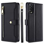 For TCL 505 4G Sheep Texture Cross-body Zipper Wallet Leather Phone Case(Black)