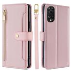 For TCL 505 4G Sheep Texture Cross-body Zipper Wallet Leather Phone Case(Pink)