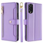 For TCL 505 4G Sheep Texture Cross-body Zipper Wallet Leather Phone Case(Purple)