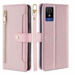 For TCL 501 4G Sheep Texture Cross-body Zipper Wallet Leather Phone Case(Pink)