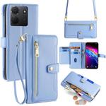For TCL 503 4G Sheep Texture Cross-body Zipper Wallet Leather Phone Case(Blue)