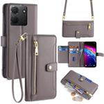 For TCL 503 4G Sheep Texture Cross-body Zipper Wallet Leather Phone Case(Grey)