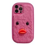 For iPhone 15 Pro Plush Black Eyes Duck TPU Phone Case(Rose Red)