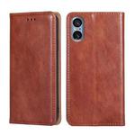 For Sony Xperia 5 V Gloss Oil Solid Color Magnetic Leather Phone Case(Brown)