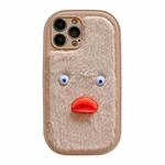 For iPhone 15 Pro Max Plush White Eyes Duck TPU Phone Case(Khaki)