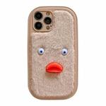 For iPhone 15 Pro Plush White Eyes Duck TPU Phone Case(Khaki)