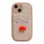 For iPhone 15 Plus Plush White Eyes Duck TPU Phone Case(Khaki)