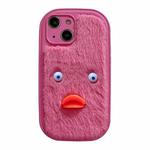 For iPhone 15 Plus Plush White Eyes Duck TPU Phone Case(Rose Red)