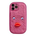 For iPhone 12 Plush White Eyes Duck TPU Phone Case(Rose Red)
