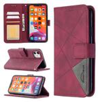 For iPhone 11 Rhombus Texture Magnetic Buckle Horizontal Flip Leather Case with Holder & Card Slots & Wallet & Photo Frame(Red)