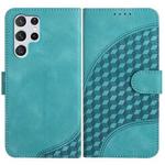 For Samsung Galaxy S22 Ultra 5G YX0060 Elephant Head Embossed Phone Leather Case with Lanyard(Light Blue)