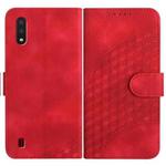 For Samsung Galaxy A01/M01 YX0060 Elephant Head Embossed Phone Leather Case with Lanyard(Red)