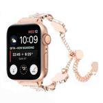 For Apple Watch Series 9 45mm Camellia Metal Chain Bracelet Watch Band(White Rose Gold)