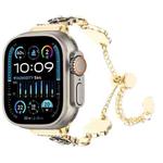 For Apple Watch Ultra 49mm Camellia Metal Chain Bracelet Watch Band(Black Gold)