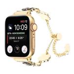 For Apple Watch SE 2022 44mm Camellia Metal Chain Bracelet Watch Band(Black Gold)