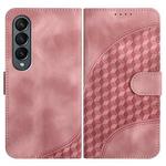 For Samsung Galaxy Z Fold4 5G YX0060 Elephant Head Embossed Phone Leather Case with Lanyard(Pink)