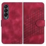 For Samsung Galaxy Z Fold4 5G YX0060 Elephant Head Embossed Phone Leather Case with Lanyard(Rose Red)