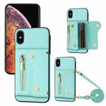 For iPhone X / XS DF-09 Crossbody Litchi texture Card Bag Design PU Phone Case(Cyan)