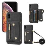 For iPhone XS Max DF-09 Crossbody Litchi texture Card Bag Design PU Phone Case(Black)