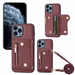 For iPhone 11 Pro DF-09 Crossbody Litchi texture Card Bag Design PU Phone Case(Wine Red)