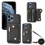 For iPhone 11 Pro DF-09 Crossbody Litchi texture Card Bag Design PU Phone Case(Black)
