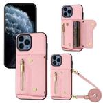 For iPhone 11 Pro DF-09 Crossbody Litchi texture Card Bag Design PU Phone Case(Pink)