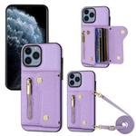 For iPhone 11 Pro Max DF-09 Crossbody Litchi texture Card Bag Design PU Phone Case(Purple)