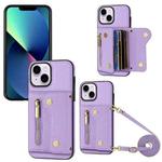 For iPhone 13 DF-09 Crossbody Litchi texture Card Bag Design PU Phone Case(Purple)