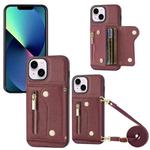 For iPhone 13 DF-09 Crossbody Litchi texture Card Bag Design PU Phone Case(Wine Red)