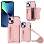 For iPhone 13 DF-09 Crossbody Litchi texture Card Bag Design PU Phone Case(Pink)