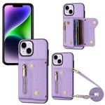 For iPhone 14 DF-09 Crossbody Litchi texture Card Bag Design PU Phone Case(Purple)