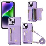 For iPhone 14 Plus / 15 Plus DF-09 Crossbody Litchi texture Card Bag Design PU Phone Case(Purple)