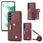 For Samsung Galaxy S22+ DF-09 Crossbody Litchi texture Card Bag Design PU Phone Case(Wine Red)