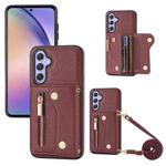 For Samsung Galaxy A55 DF-09 Crossbody Litchi texture Card Bag Design PU Phone Case(Wine Red)