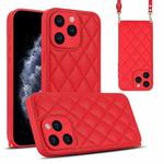 For iPhone 11 Pro Rhombic Texture Phone Case with Dual Lanyard(Red)
