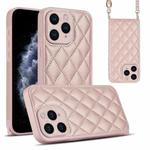 For iPhone 11 Pro Rhombic Texture Phone Case with Dual Lanyard(Rose Gold)