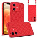 For iPhone 12 Rhombic Texture Phone Case with Dual Lanyard(Red)