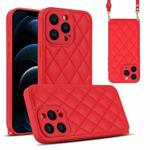 For iPhone 12 Pro Max Rhombic Texture Phone Case with Dual Lanyard(Red)