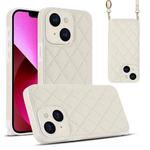 For iPhone 13 Rhombic Texture Phone Case with Dual Lanyard(White)