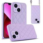 For iPhone 13 Rhombic Texture Phone Case with Dual Lanyard(Purple)