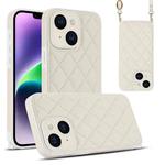 For iPhone 14 Rhombic Texture Phone Case with Dual Lanyard(White)