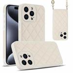 For iPhone 15 Pro Max Rhombic Texture Phone Case with Dual Lanyard(White)