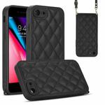 For iPhone SE 2022 / SE 2020 Rhombic Texture Phone Case with Dual Lanyard(Black)