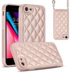 For iPhone SE 2022 / SE 2020 Rhombic Texture Phone Case with Dual Lanyard(Rose Gold)