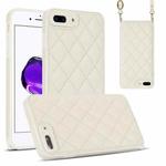 For iPhone 8 Plus / 7 Plus Rhombic Texture Phone Case with Dual Lanyard(White)