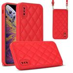 For iPhone XS / X Rhombic Texture Phone Case with Dual Lanyard(Red)