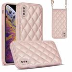 For iPhone XS / X Rhombic Texture Phone Case with Dual Lanyard(Rose Gold)