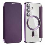 For Samsung Galaxy S24 5G MagSafe Magnetic RFID Anti-theft Leather Phone Case(Dark Purple)